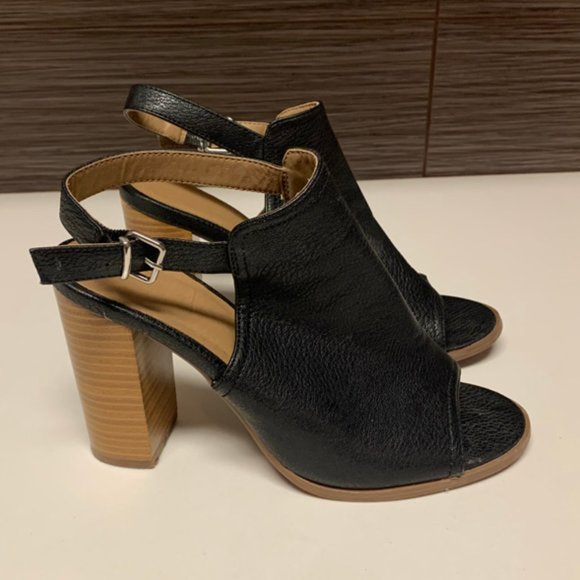 Covington Shoes - Black Block Heel Peep Toe Heeled Sandal